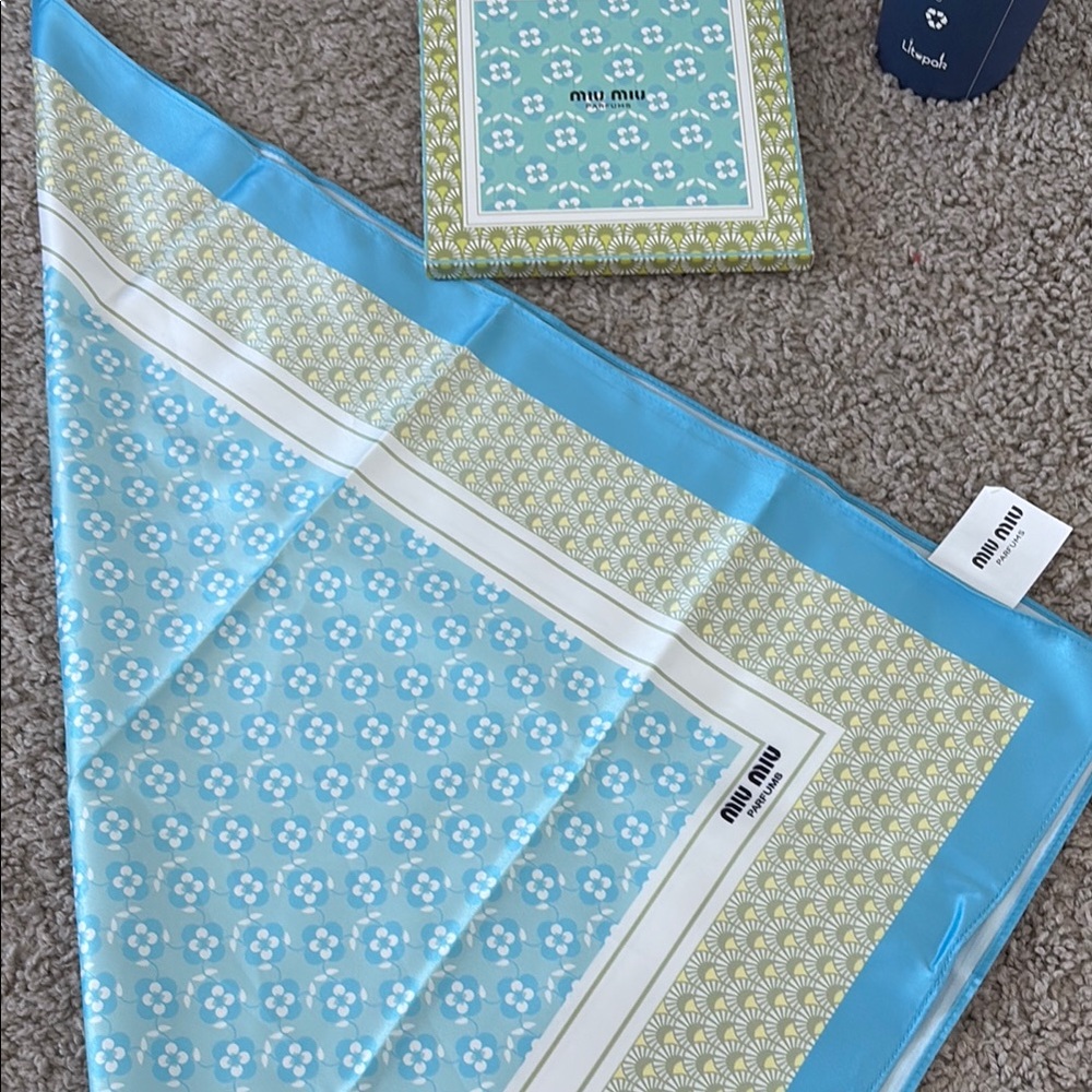 Miu Miu Light Blue and Cream Patterned Scarf